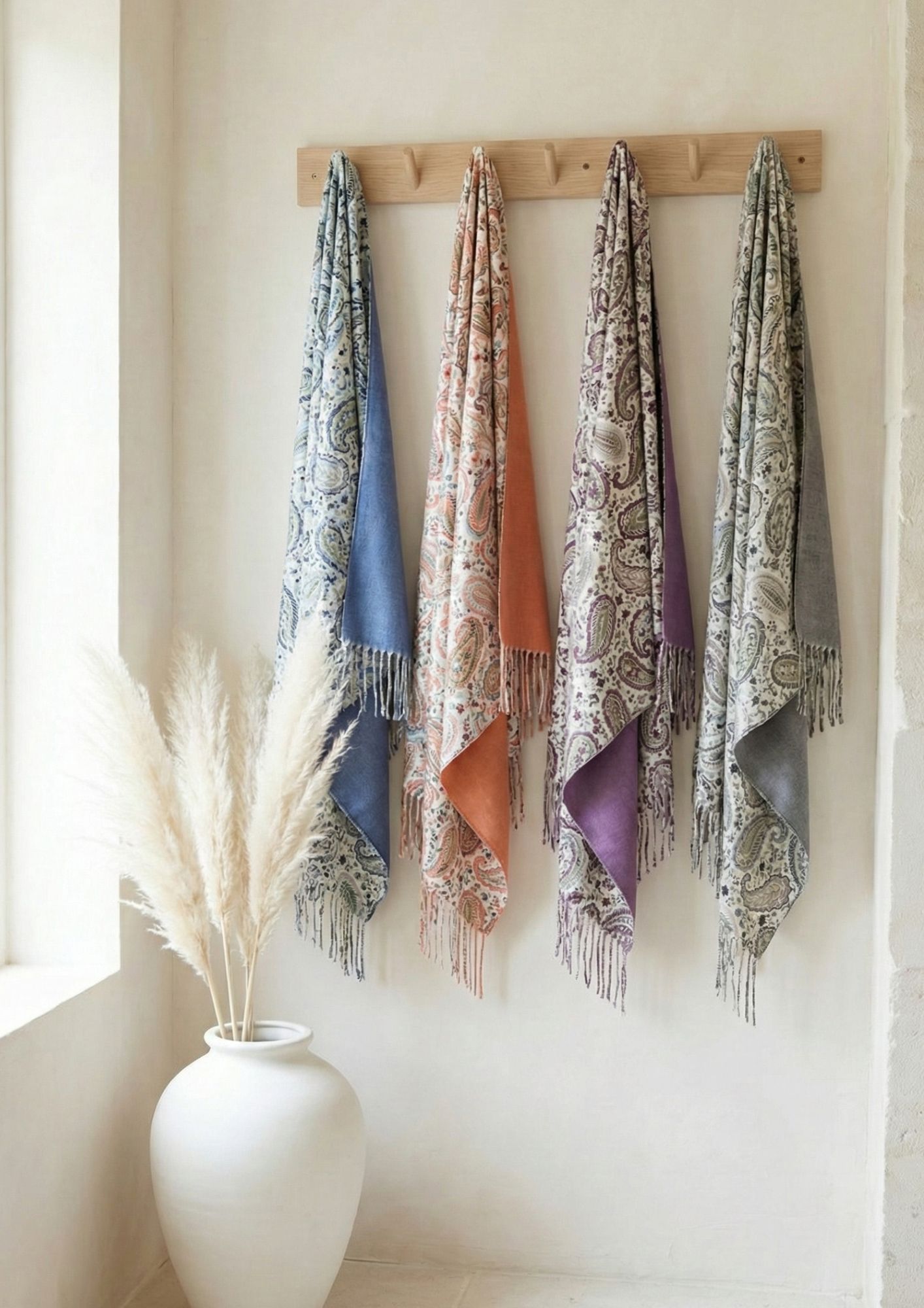 Pashmina colección Invierno 26/27 de Noco con diseño reversible. Chal de invierno elegante con estampado paisley y textura suave.
