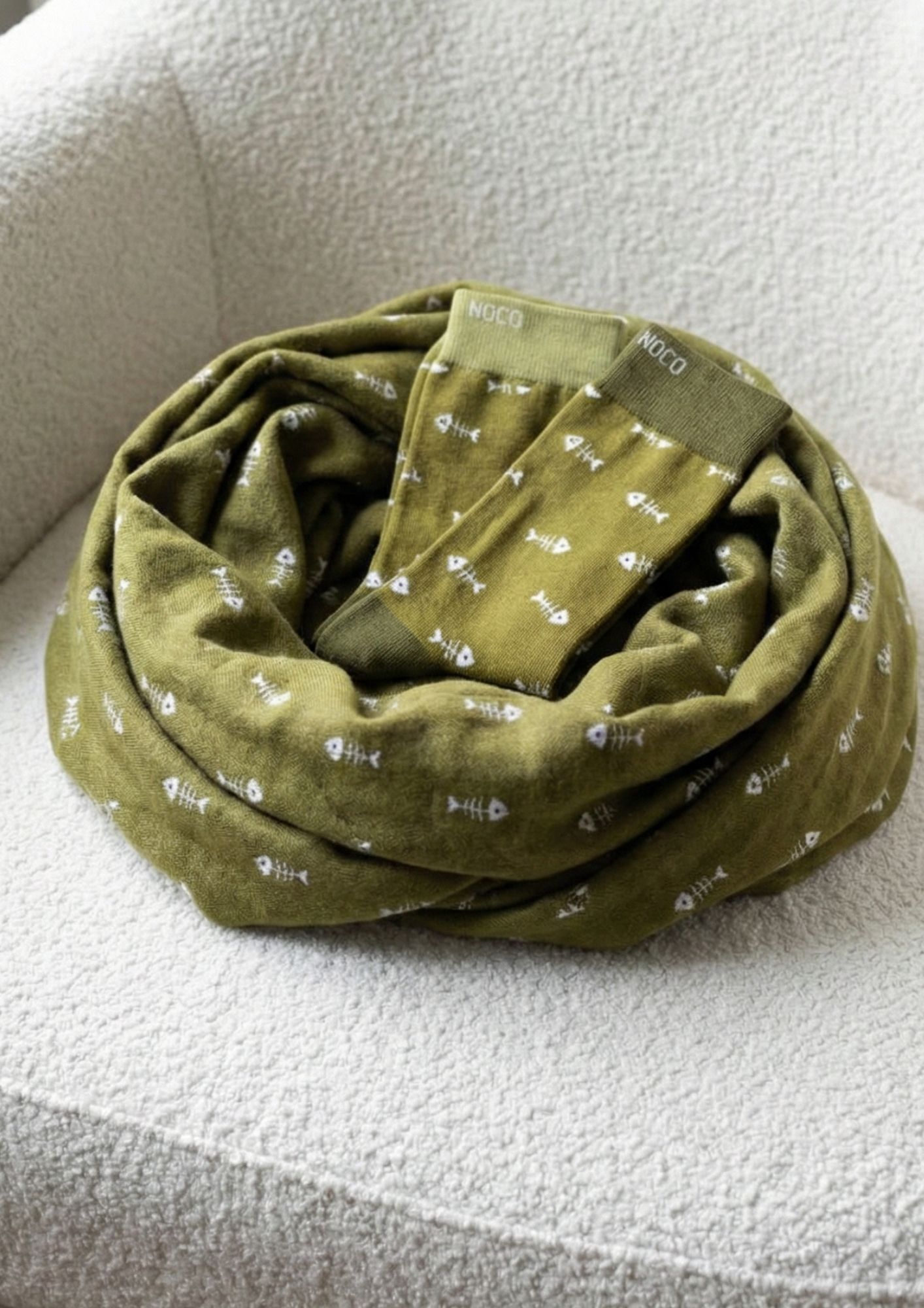 Pashmina reversible mujer estampado raspas pescadito Noco verde Pashmina ligera suave y elegante mujer otoño invierno
